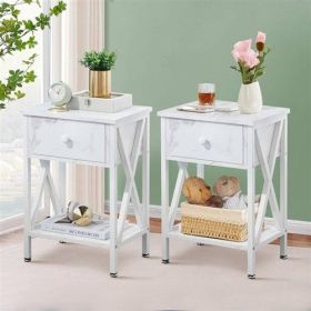 Set of 2 - 1 Drawer Nightstand (Color: White)