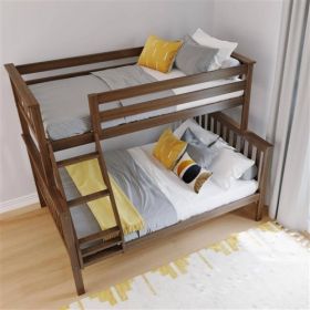 Twin over Full size Solid Wood Bunk Bed in Finish (Color: Walnut Brown)