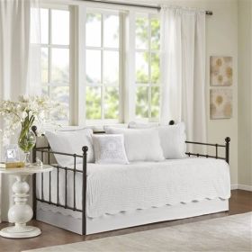 6-Piece Farmhouse Daybed Cover Bedding Set with Scalloped Edges (Color: White)