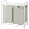 2-Basket Laundry Hamper Sorter Frame Removable Bags and Top Storage Shelf