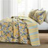 Yellow Blue Peacocks Floral Lightweight Polyester 3-Piece Quilt Set