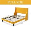 Yellow Linen Blend Upholstered Platform Bed with Wingback Headboard