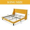 Yellow Linen Blend Upholstered Platform Bed with Wingback Headboard