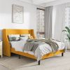 Yellow Linen Blend Upholstered Platform Bed with Wingback Headboard