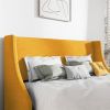 Yellow Linen Blend Upholstered Platform Bed with Wingback Headboard
