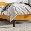 Yellow Linen Blend Upholstered Platform Bed with Wingback Headboard