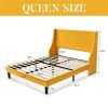 Yellow Linen Blend Upholstered Platform Bed with Wingback Headboard