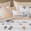 Yellow Brown Grey Floral Birds On Wire Lightweight 7 Piece Quilt Set