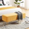 Sherpa Fabric Upholstered End of Bed Storage Bench with Gold Finish Legs