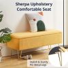 Sherpa Fabric Upholstered End of Bed Storage Bench with Gold Finish Legs