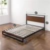 Metal Wood Platform Bed Frame with Headboard