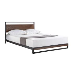 Metal Wood Platform Bed Frame with Headboard (size: TWIN)