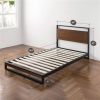 Metal Wood Platform Bed Frame with Headboard