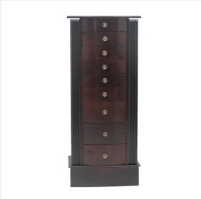 Wooden Floor Standing Jewelry Mirror Cabinet With 9 Layers And 8 Drawers And Double Doors (Color: brown)