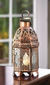 Elegant Lattice Lantern for Indoor and Outdoor Decor (Color: Copper)