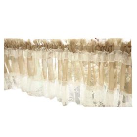 Lace Door Curtain Doorway Short Curtain Flower Kitchen Half Curtain Partition Gauze Tier Cafe Curtain,59x15 inch (Color: Brown White)