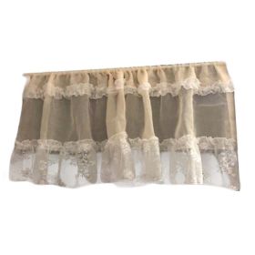 Lace Door Curtain Doorway Short Curtain Flower Kitchen Half Curtain Partition Gauze Tier Cafe Curtain,59x15 inch (Color: Champagne)