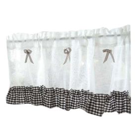 Semi Sheer  Doorway Curtain Valance Half Curtain Bowknot Kitchen Short Curtain Tier cafe Curtain,59x15 inch (Color: brown)