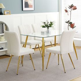 Modern teddy wool dining chair, upholstered chair with fabric accent side chair with gold-plated metal legs for family furniture living roo (Color: White)