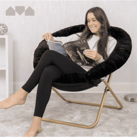 Cozy Chair / Faux Fur Saucer Chair for Bedroom / X-Large (Color: Black, Material: faux fur)