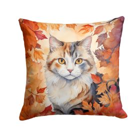 Fall Leaves Throw Pillow Machine Washable, Indoor Outdoor Decorative Pillow for Couch, Bed or Patio, 14Hx14W (Style: American Curl Cat)