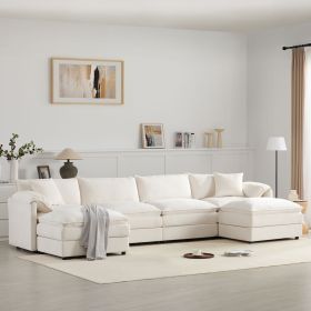 [VIDEO] 136" Chenille Modular Sectional Sofa with Deep and Wide Seat,U Shaped Cloud Couch Set with Double Cushions,6 Seat Sofa with Movable Ottom (Color: as Pic)