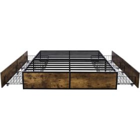 Metal Wood Platform Bed Frame with 4 Storage Drawers (size: QUEEN)