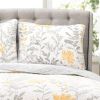Yellow Grey Floral Light Thin Cotton Polyester Blend Quilt Set