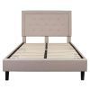 Beige Fabric Upholstered Platform Bed Frame with Tufted Headboard