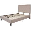 Beige Fabric Upholstered Platform Bed Frame with Tufted Headboard