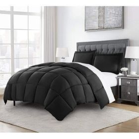 Reversible Microfiber Down Alternative Comforter Set in Black (size: TWIN)