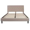 Beige Fabric Upholstered Platform Bed Frame with Tufted Headboard