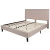Beige Fabric Upholstered Platform Bed Frame with Tufted Headboard