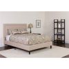 Beige Fabric Upholstered Platform Bed Frame with Tufted Headboard