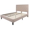 Beige Fabric Upholstered Platform Bed Frame with Tufted Headboard