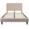 Beige Fabric Upholstered Platform Bed Frame with Tufted Headboard