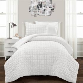 Crinkled Texture Microfiber Comforter Set White (size: Twin/Twin XL)