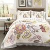 3 Piece Floral Boho Cotton Off-White Navy Pastel Quilt Set